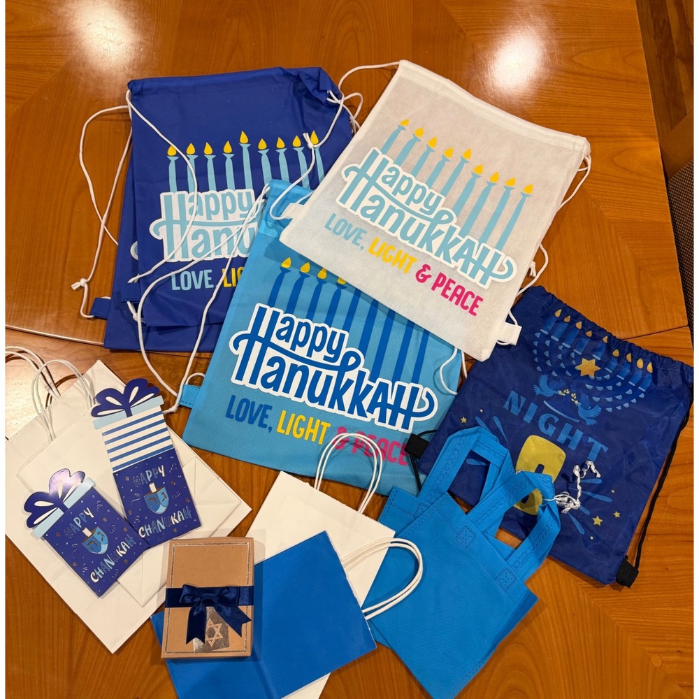 Happy Hanukkah Party Favor Bags Gift‎ Set - Dreidel, Cards, Totes